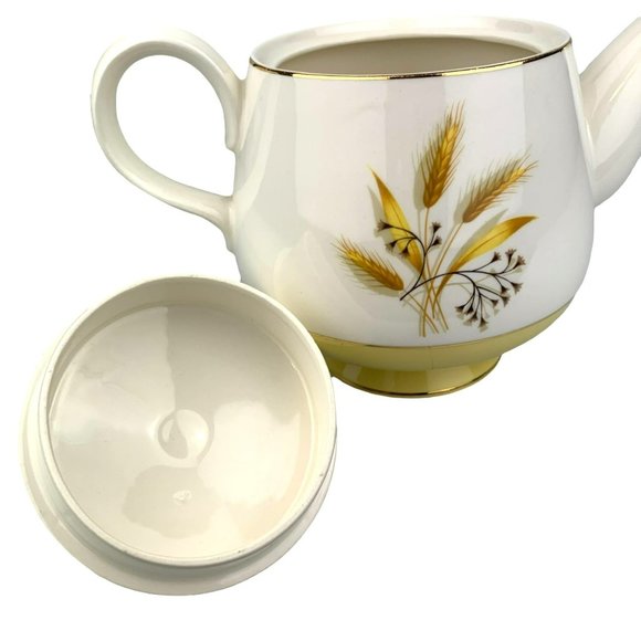 Vtg Teapot Century Service Autumn Gold Wheat Yellow White Fall Homer Laughlin - Picture 8 of 11